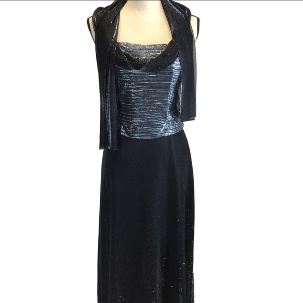 Betsy & Adam Metallic Formal Dress Spaghetti Strap w/ Scarf Womens Sz 8